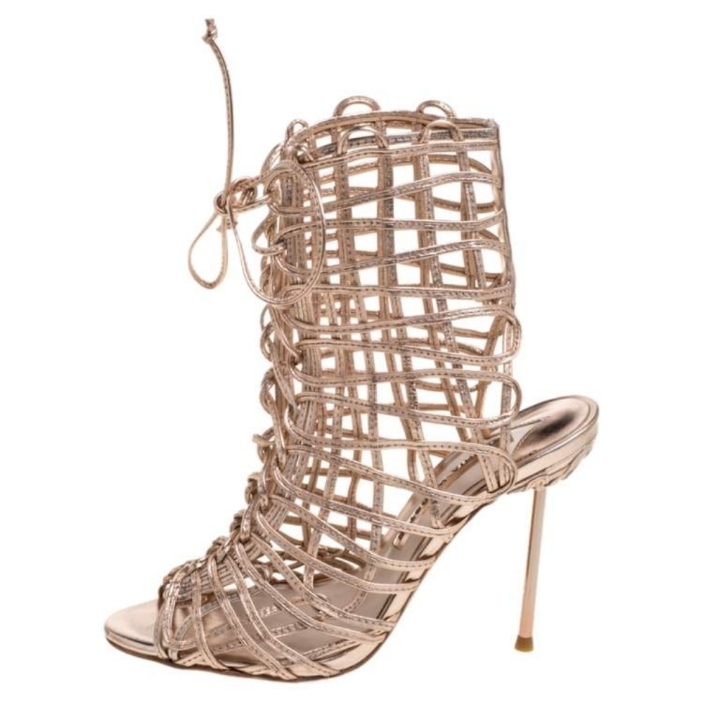 Sophia Webster Delphine Gold Metallic Leather Gladiator Heels